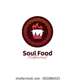 Unique Soul food kitchen restaurant logo with hot pot logo icon and african ethnic pattern