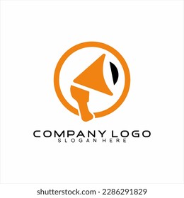 Diseño único de logotipo de altavoz con elementos de círculo y triángulo.