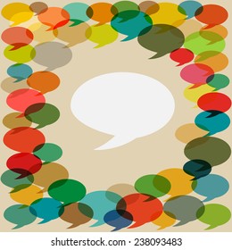 unique speech bubble at center around multicolor 