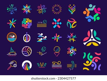 Unique sport shape logo set. Unique color transitions. Rotate geometric sport logo template. vector