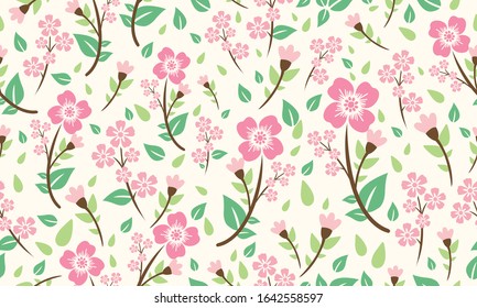 the unique spring flower pattern background, with leaf and floral drawing.