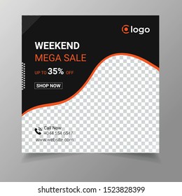 Unique Square Editable modern Social Media banner Template. Anyone can use This Design Easily. Promotional square web banner for social media. Elegant sale and discount promo.