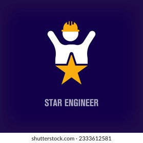 Unique Star engineer sign logo. Modern color transitions. Company with hands up around human logo template. vector.