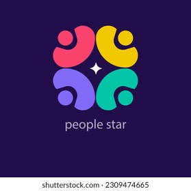 Unique star team human round logo. Modern color transitions. Around star around human logo template. vector.