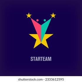 Einzigartiges Teamlogo. Moderne Farbübergänge. Begegnung der Sterne Logo Vorlage. Vektor.