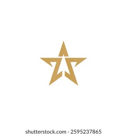 Unique star with Z A S  letter with negative up arrow. Golden stars design. Symbol and sign of Z A S. Geometric star letter design. Identity and initial. Alphabet logotype for badge and emblem.