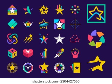 Unique stars shape logo set. Unique color transitions. Star logo template. vector