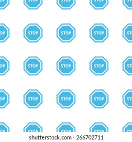 Unique Stop white and blue seamless pattern for web design. Vector symbol