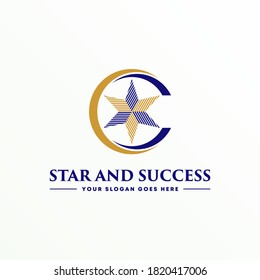 Star-Kalligrafie-Logo, Zwei-Kreis-Design, C-Schriftart, Streifen-Konzept