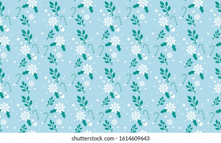 Unique Style of Christmas floral pattern background, with elegant leaf and red flower decor.