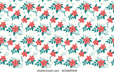 Unique Style of Christmas floral pattern background, with elegant leaf and red flower decor.