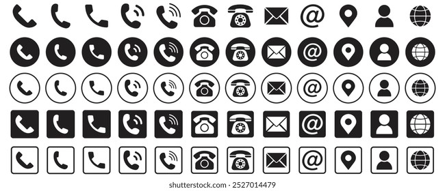 Eindeutiger Stilkontaktsymbolsatz. Webvektorsatz. Telefonsymbol, Abbildung eps 10