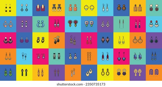 Unique Style Earrings Collection vector design illustration. Beauty fashion objects icon concept. Set of earrings accessories vector design.