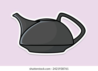 Unique Style Kettle sticker design vector illustration. Kitchen interior object icon concept. Kitchen Teapot with closed lid sticker design with shadow. Restaurant kettle icon logo.