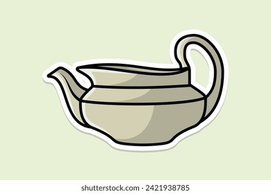 Unique Style Kettle sticker design vector illustration. Kitchen interior object icon concept. Kitchen Teapot with closed lid sticker design with shadow. Restaurant kettle icon logo.