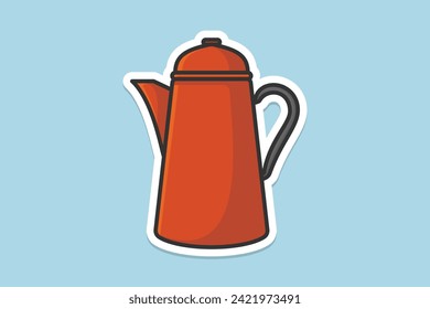 Unique Style Kettle sticker design vector illustration. Kitchen interior object icon concept. Kitchen Teapot with closed lid sticker design with shadow. Restaurant kettle icon logo.