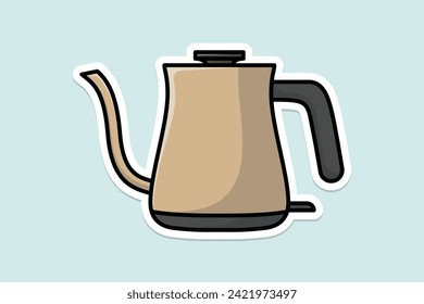Ilustración vectorial de diseño de pegatinas de estilo único de Kettle. Concepto de icono de objeto interior de cocina. Cocina Tetera con diseño de pegatinas de tapa cerrada con sombra. Logo del icono del hervidor de restaurante.