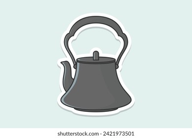 Ilustración vectorial de diseño de pegatinas de estilo único de Kettle. Concepto de icono de objeto interior de cocina. Cocina Tetera con diseño de pegatinas de tapa cerrada con sombra. Logo del icono del hervidor de restaurante.