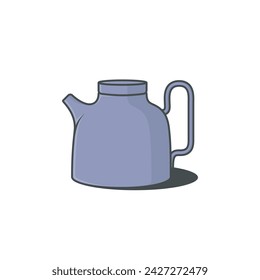 Unique Style Kettle sticker design vector illustration. Kitchen interior object icon concept. Kitchen Teapot with closed lid sticker design with shadow. Restaurant kettle icon logo.