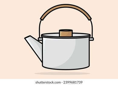 Unique Style Kettle vector illustration. Kitchen interior object icon concept. Kitchen Teapot with closed lid vector design with shadow. Restaurant kettle icon logo.
