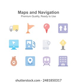 Unique style maps and navigation icons set editable design