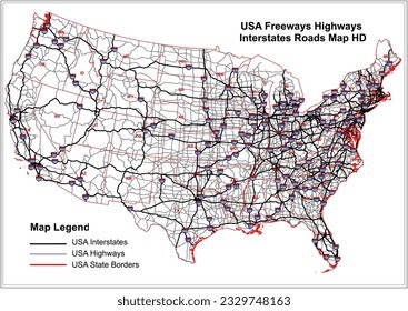 Unique Style self explanatory detailed Highways Freeways Interstates Roads Map of USA United States of America in HD