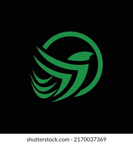 The unique and stylish bird logo in green color with black background