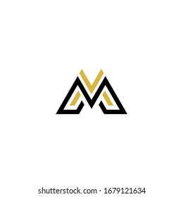 Logotipo de icono basado en el principio de VM M V M V M V en blanco y negro y en oro