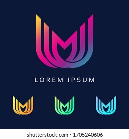 Unique stylish connected Colorful MU M U initial based icon logo