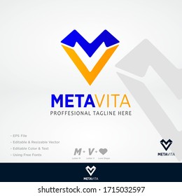 Único logotipo de icono basado en el logotipo de icono basado en el diseño y conectado en MV, VM, M, V