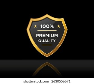 Unique and stylist Shield with text 100 percent Premium Quality, luxury golden color. Commonly featured in premium packaging, branding, and marketing for upscale products and services.