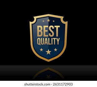 Unique and stylist Shield with text Best Quality, luxury golden color. Commonly used for premium packaging, marketing, and branding for upscale services and products.