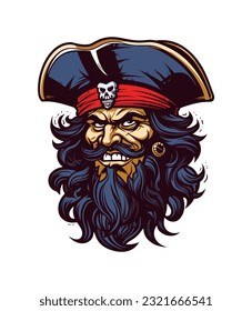 Una imagen de arte de un vector de cabeza zombi pirata única y estilizada, mezcla de estética pirata con elementos no muertos, una excelente elección para logotipos de juegos y huellas de moda alternativas