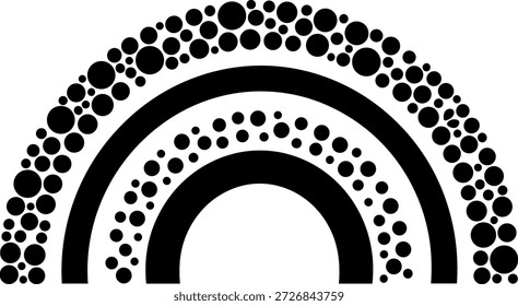 Una silueta única y estilizada del arco iris hecha de puntos de varios tamaños, que ofrece una visión creativa del símbolo clásico.