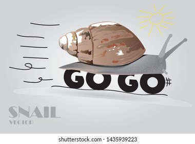 Unique successful fast moving snail with wheels. Competitive advantage and innovative concept. Vector illustration