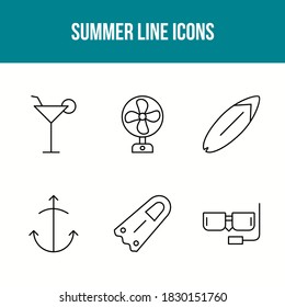 Conjunto de iconos del vector de línea de verano único