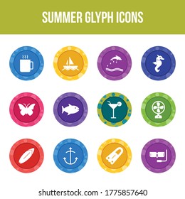 Unique summer vector glyph icon set