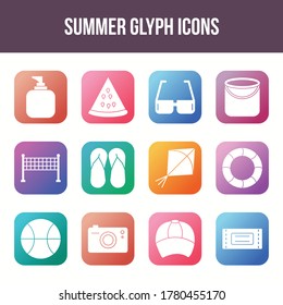 Conjunto de iconos de glifos vectoriales de verano único