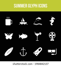 Conjunto de iconos de glifos vectoriales de verano único