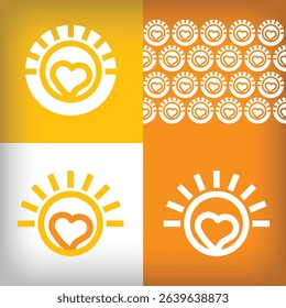 Unique sun and heart logo design. For company use presentation set, Holiday and birth icon