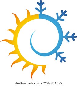 Unique sun and snowflake design, air conditioning and heating symbol