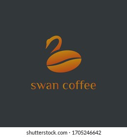 Unique Swan Coffee logo template vector object for logo mark, icon or badge Design. Luxury style illustration. Coffee bean incorporated in to swan illustration