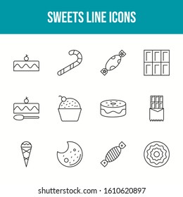 Unique Sweets Line Icons Set
