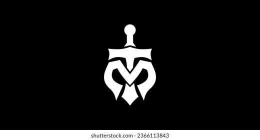 Unique sword and shield logo that form letter T and M