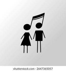 Unique and Symbolic Silhouette Illustration of Couple with Musical Note Heads in Modern Minimal Style