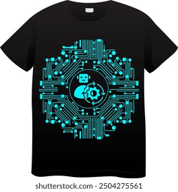 An Unique T Shirt design with Circuit Board and Robot Icon View.