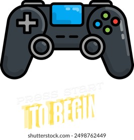 An Unique T Shirt design with A minimalist game controller View with the quote "Press Start To Begin"