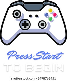 An Unique T Shirt design with A minimalist game controller View with the quote "Press Start To Begin"