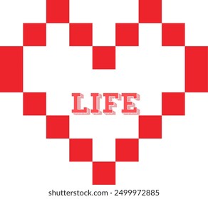 An Unique T Shirt design with pixel heart View with the quote "Extra Life"