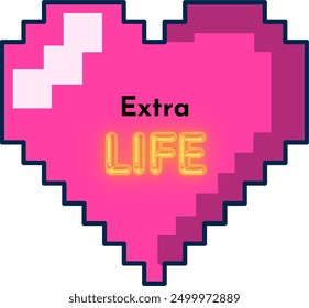 An Unique T Shirt design with pixel heart View with the quote "Extra Life"